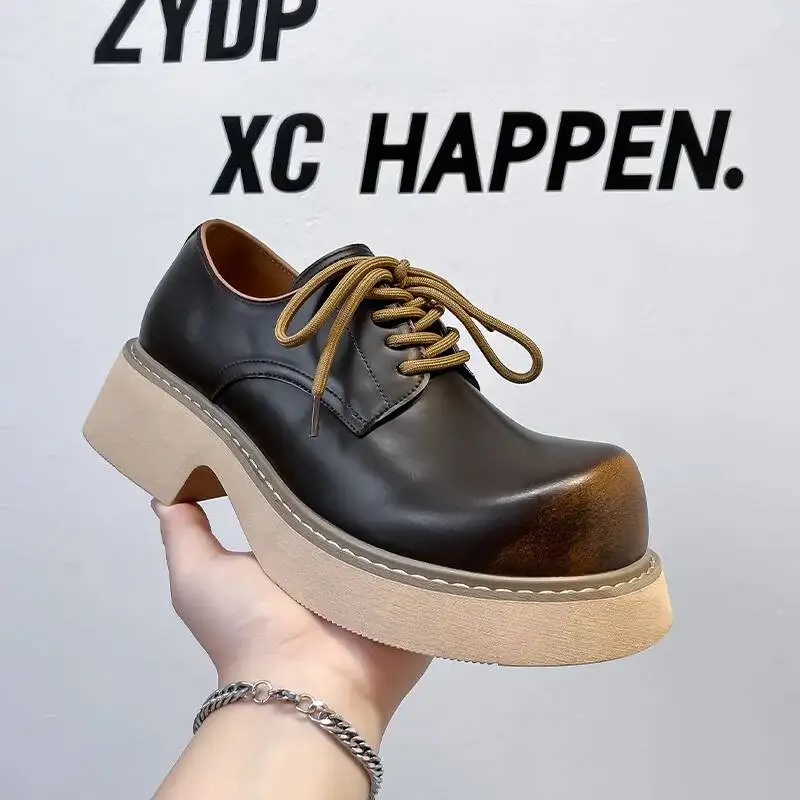 

НОВЫЕ кожаные ботинки унисекс с круглым носком, на толстой подошве, из мягкой кожи, в ретро-стиле, теплые, большие размеры 45, 46, 48