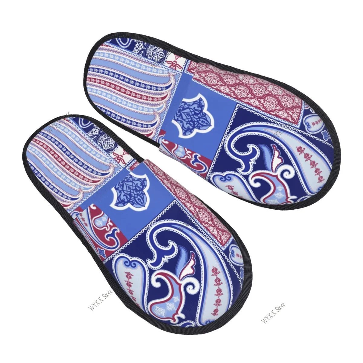 

Patchwork Pattern Paisley Home Slippers Winter Warm Plush Slippers For Winter Soft