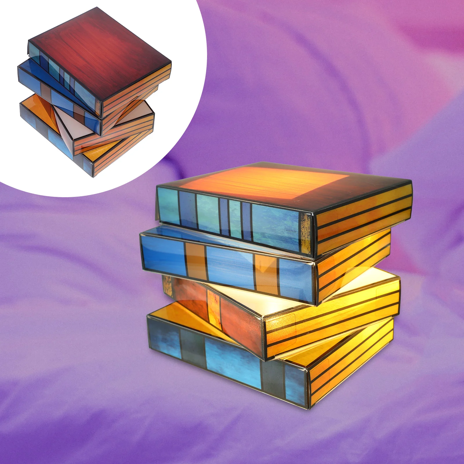 مصباح كتاب من الزجاج الملون، كتب مكدسة، مصباح طاولة مزخرف، منضدة للقراءة، ضوء غرفة النوم والمكتب، هدية