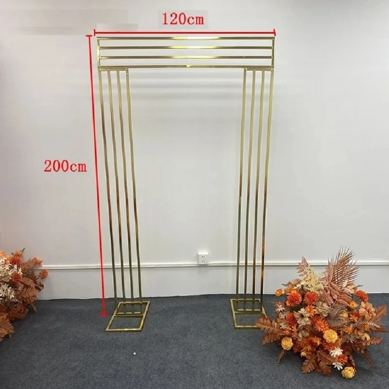3-teiliges, glänzend vergoldetes 2,2 m langes quadratisches Hintergrundregal, geometrischer Blumenbogen für Hochzeiten, Türständer, künstliche Floristenbedarf. – Detail 32