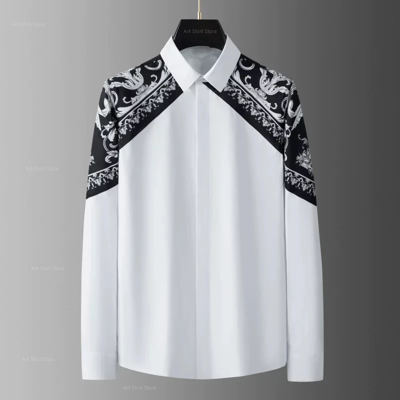 

2026 latest design for men's light luxury, personalized, elegant printed long-sleeved shirt, high-end quality button-up top