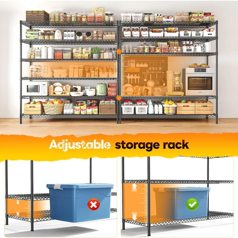 Unidade de prateleira de fio metálico de 6 camadas para serviço pesado para armazenamento de garagem comercial, ajustável, comporta 3840 libras