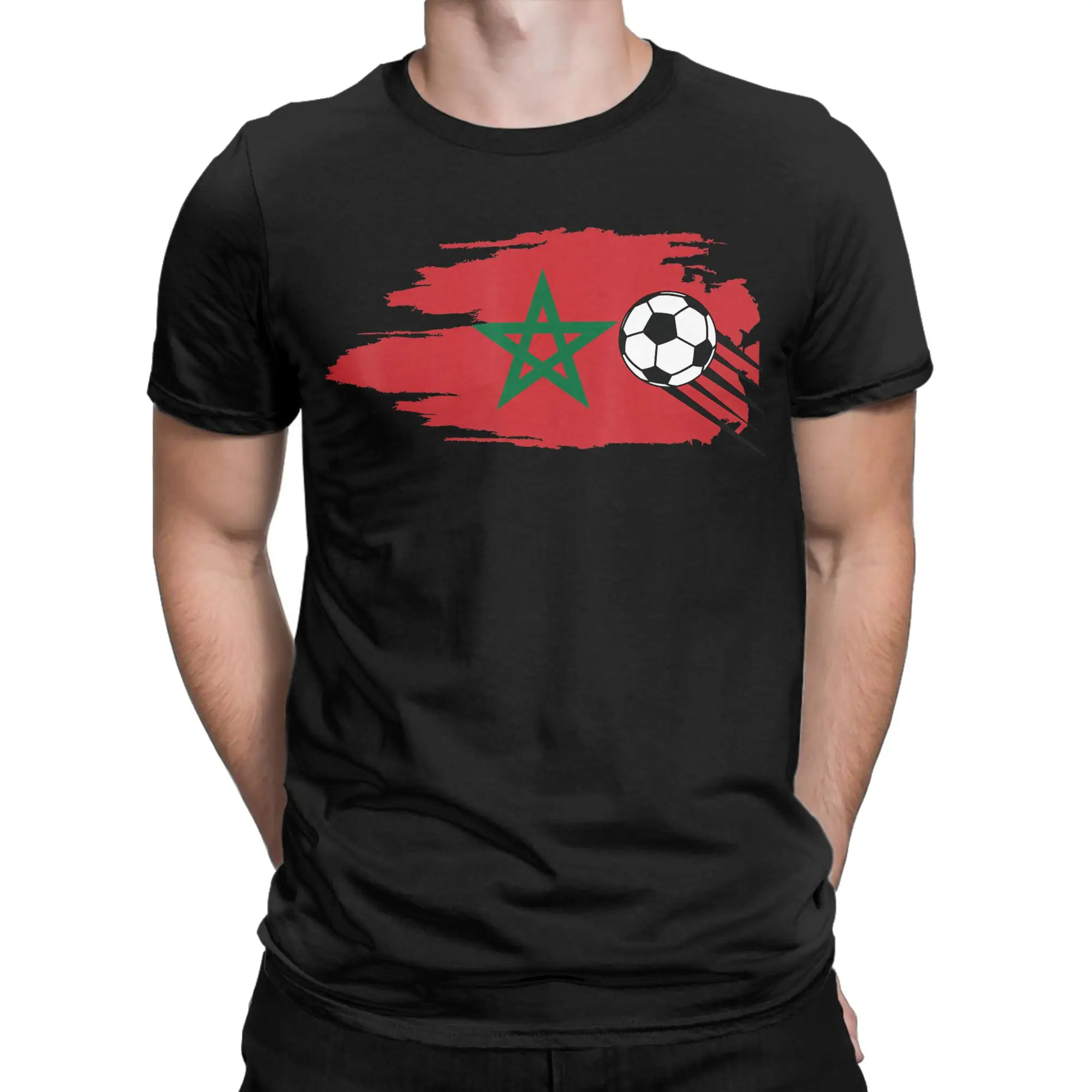 Morocco Moroccan Flag Soccer Football Lover Summer T-Shirts Man Cotton O Neck Plus Size Tees Short Sleeve Y2K Funny Tshirt