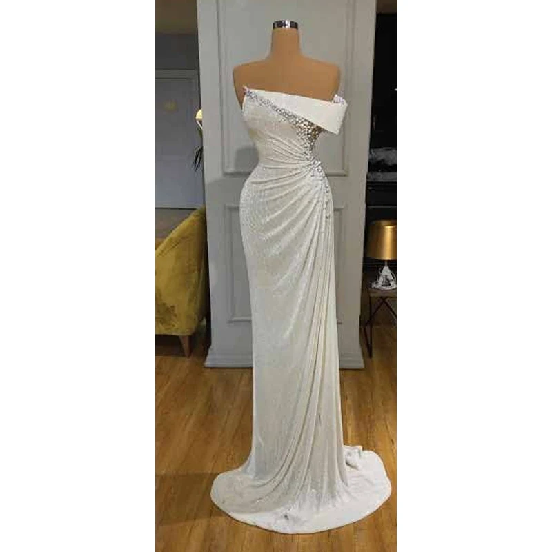 Robe de Bal Sexy à Paillettes et Perles, Tenue de Soirée Formelle, Longueur au Sol, Éducative, Décolmétrage Bateau, 1