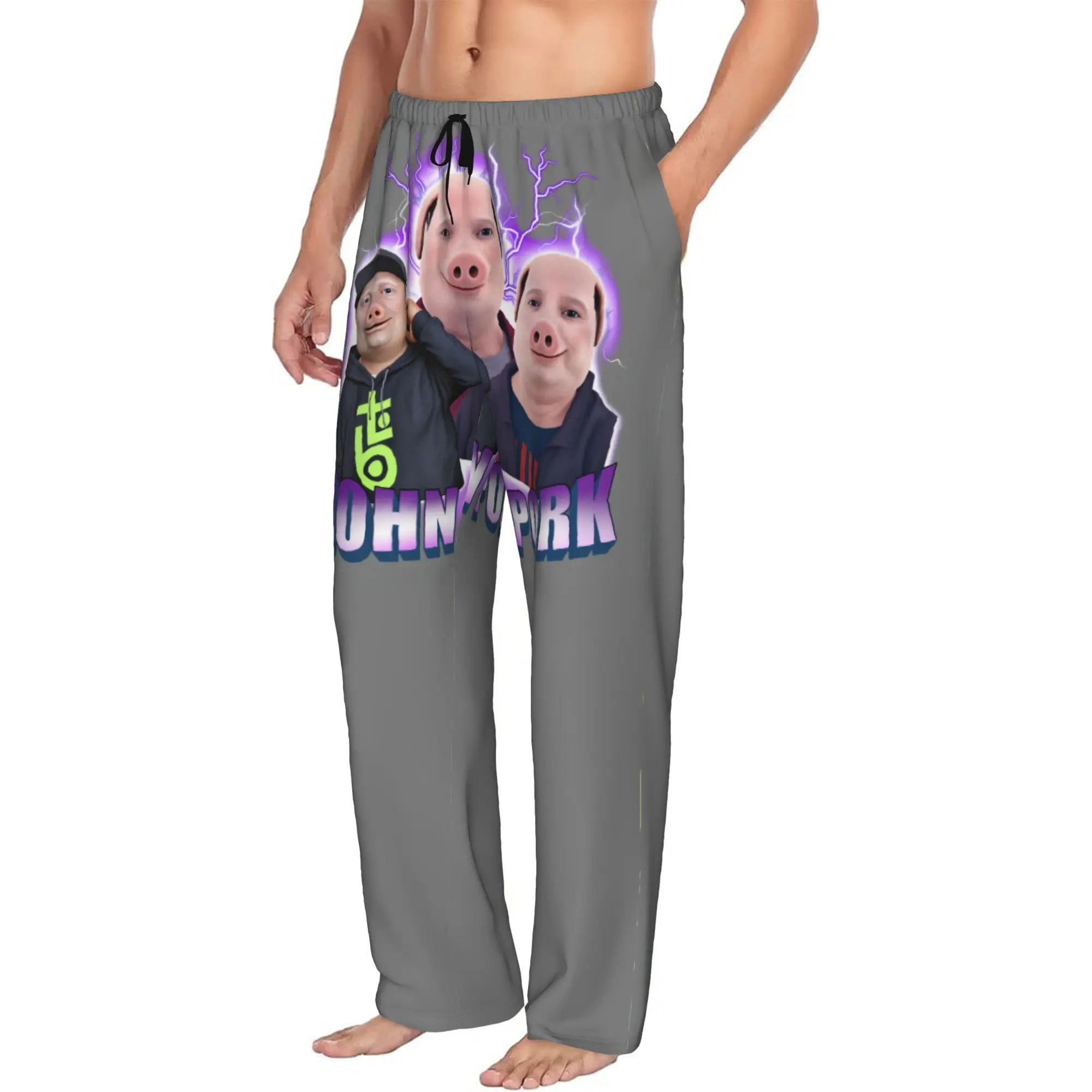 Custom Men John pork is calling Pajama Pants Printed Funny Pig Sleep Sleepwear Bottoms with Pockets