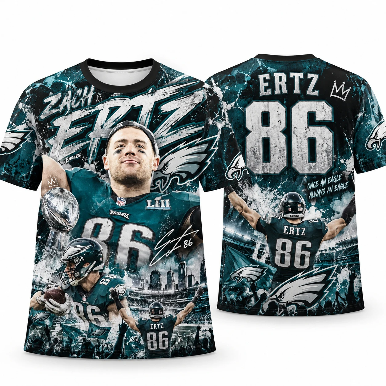 Zach Ertz 86 Philadelphia All Over Print T-Shirt, Eagles Legend Comeback Graphic Tee, Philly Game Day Shirt, Football Fan Gift