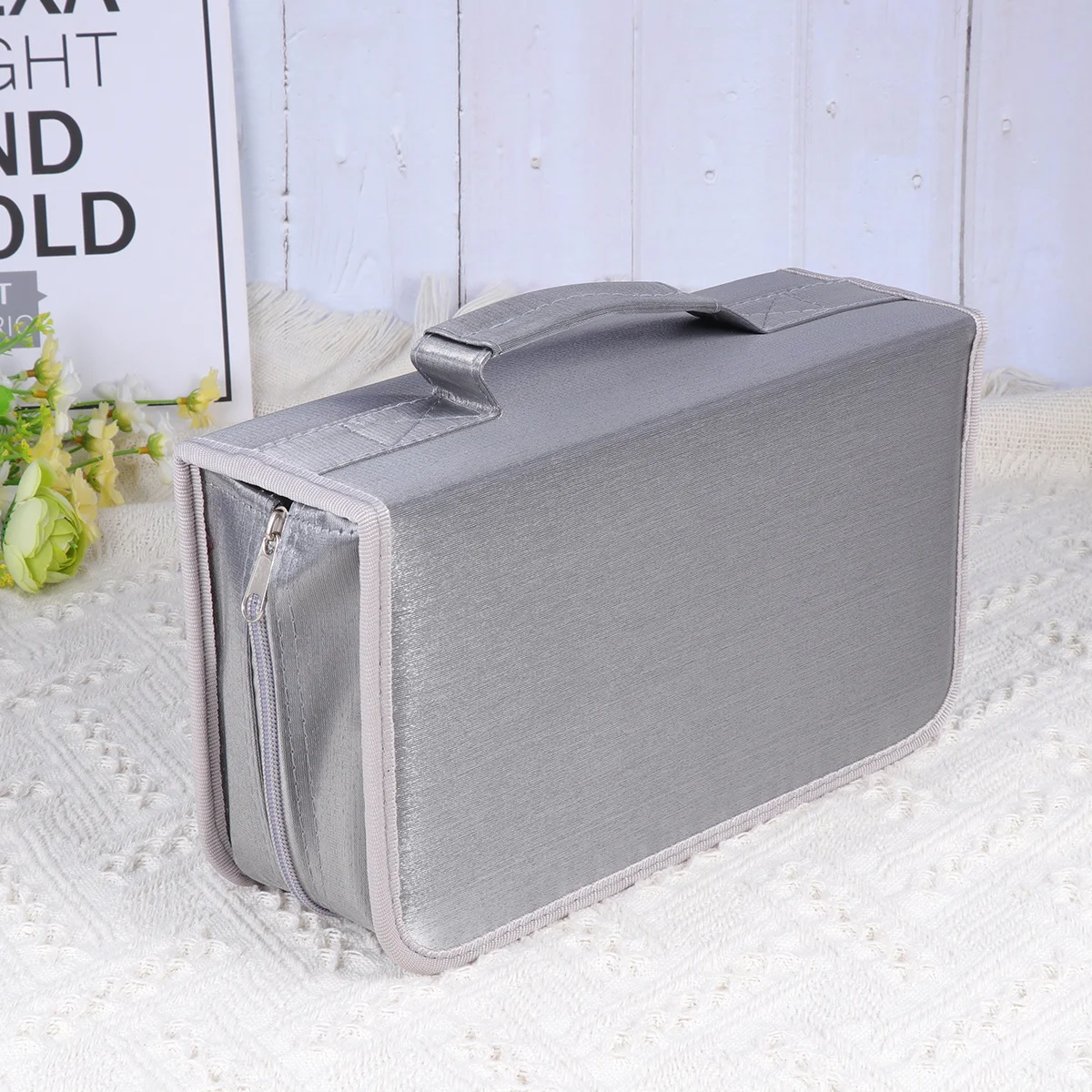 

Cd Bag Large Capacity Waterproof Mercerized Cloth Storage Pouch For Dvd Cd Organizer Handheld Case Grey