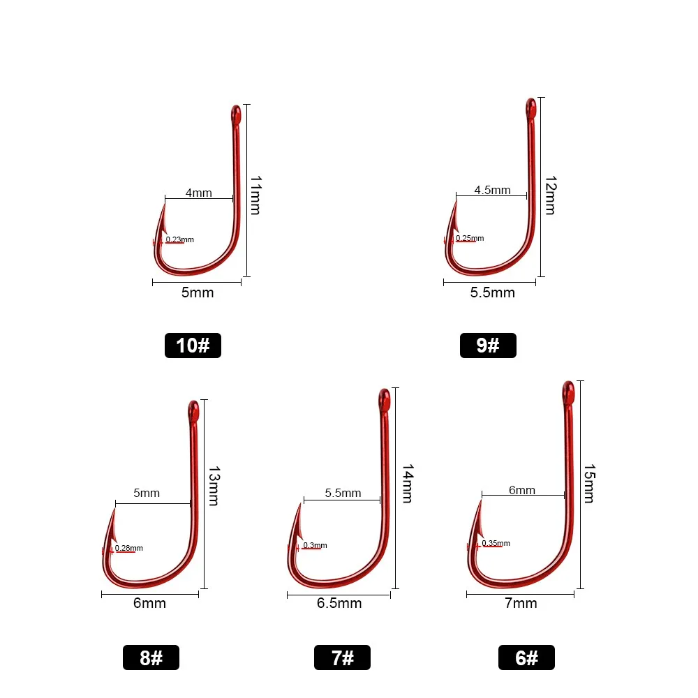 FTK Fishing Hook 50 sztuk/100 sztuk 6 #-10 # kolczasty stal wysokowęglowa czerwony z oczami Bent Baitholder Ringed Carp haczyk