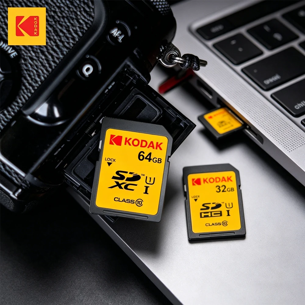 Karta pamięci KODAK SD 32GB 64GB 128GB Klasa 10 U1 V30 Szybka karta pamięci SDXC do lustrzanek cyfrowych i nagrywania wideo 4K