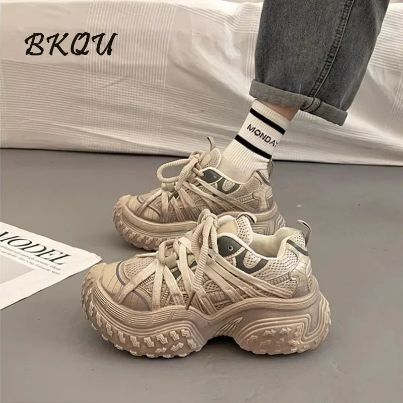 BKQU Blast Street Thick Soled Daddy Shoes Female Increase 2024 New Autumn De Training Breathable Casual Sports Shoes