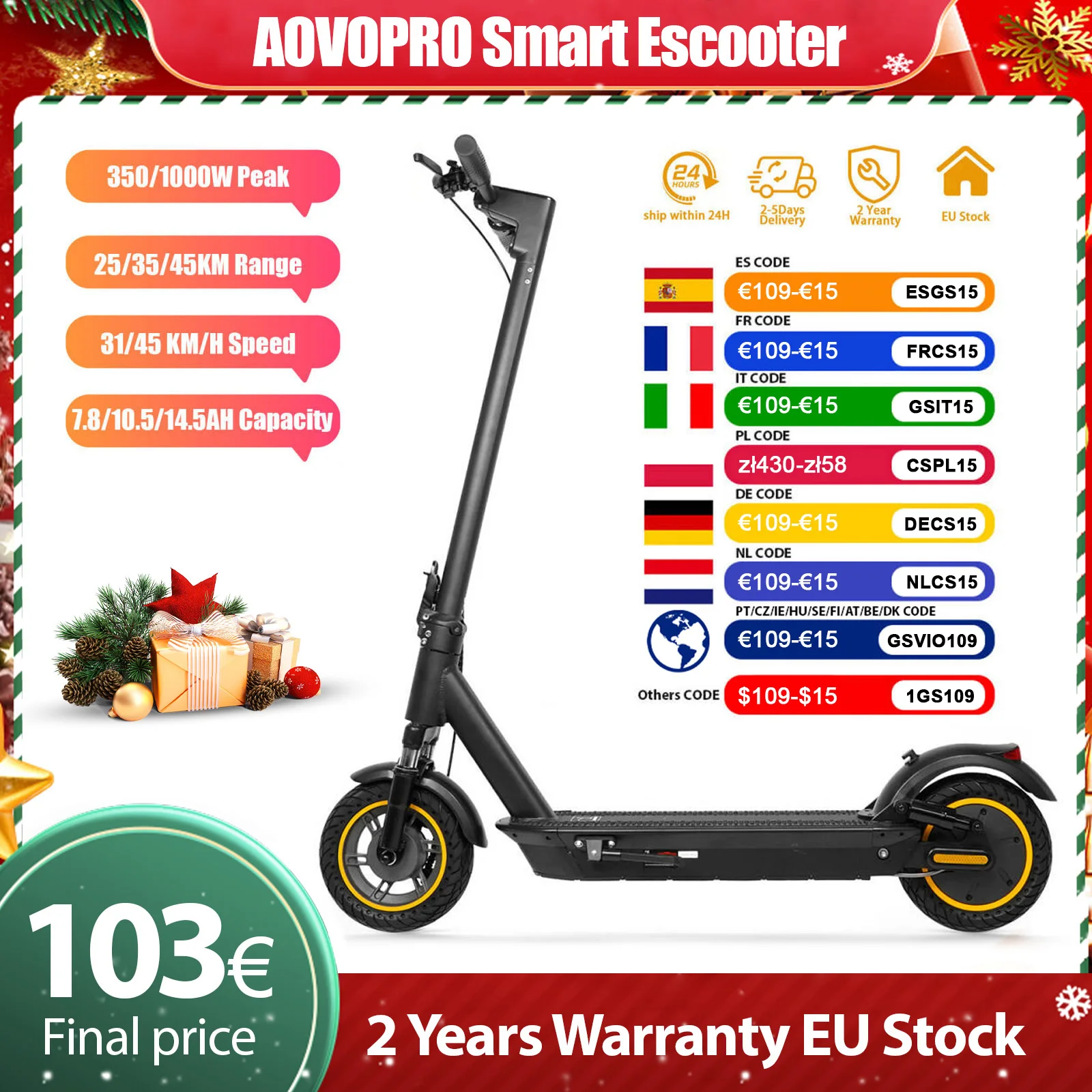2025 mise à niveau AOVOPRO TX01 Smart APP Scooter électrique 350W/500W moteur puissant 36V25-45KM gamme adultes EScooter avec double frein
