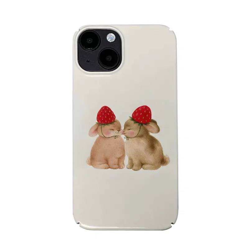 

Strawberry Couple Little Rabbit Case for IPHONE 17 16 ProMax 15 14 Plus 13 12 MINI 11 PRO 16Plus XR XS MAX Acrylic Phone Cover