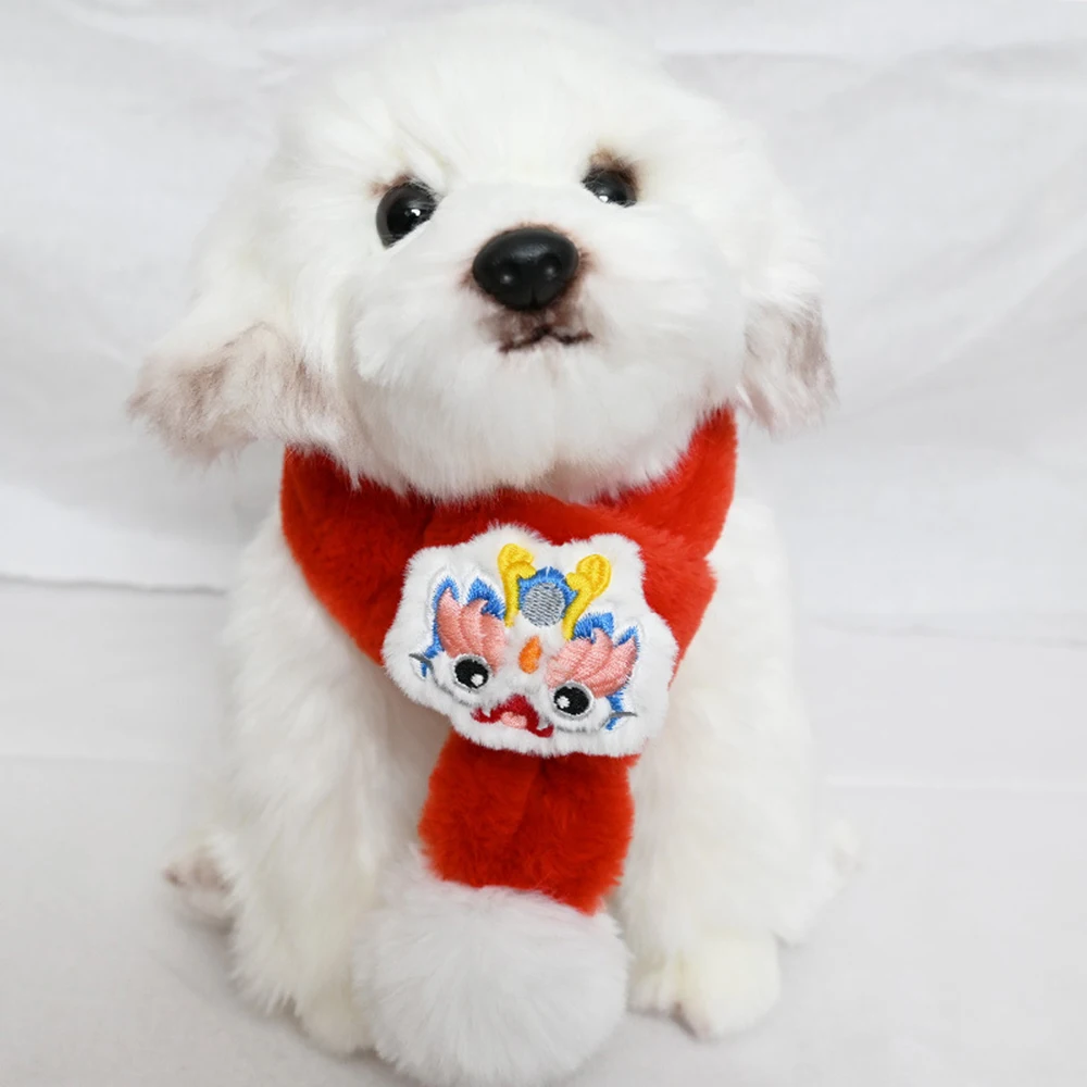 Plush Scarf with White Fur Ball, Pet Accessories, Keep Warm, Comfy Scarves, Autumn, Winter, Spring Festival, Fashion