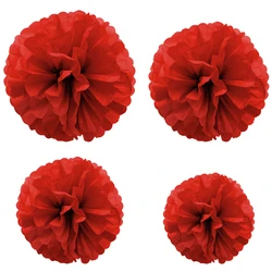 1 pz Set 7.8 pollici di carta rossa Pom Pom carta fiori di carta decorazioni appese fiori di tessuto per la festa di compleanno Pom Pom