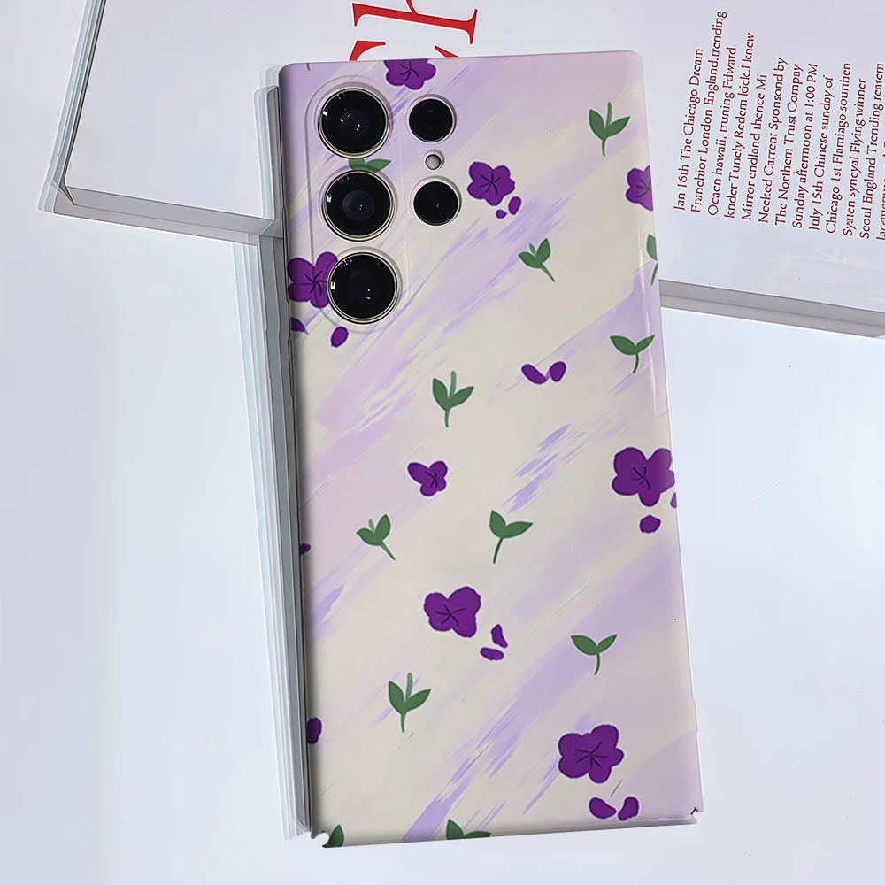 Purple Mist Floral Phone Case for Samsung Galaxy S26 S25 Ultra S24 S23 Ultra Plus Glossy Double-layer Back Cover