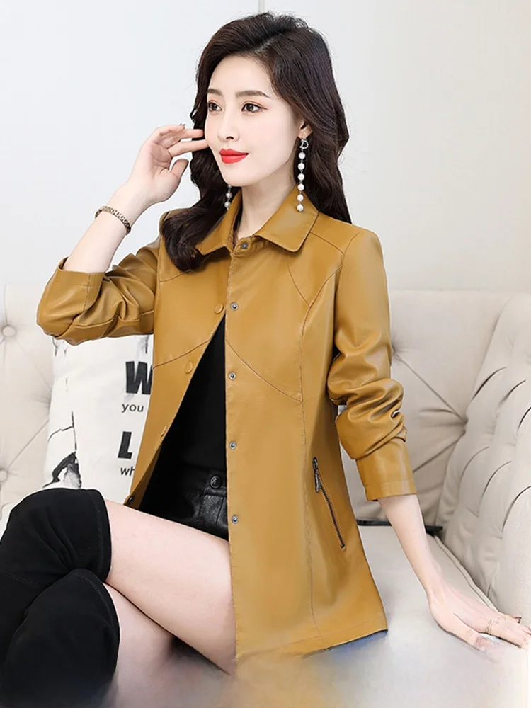 Giacca in Vera Pelle Haining da Donna, Nuova Collezione Autunno Inverno 2024, Modello Slimming in Pelle di Pecora per Mamme di Mezza Età, Taglie Forti