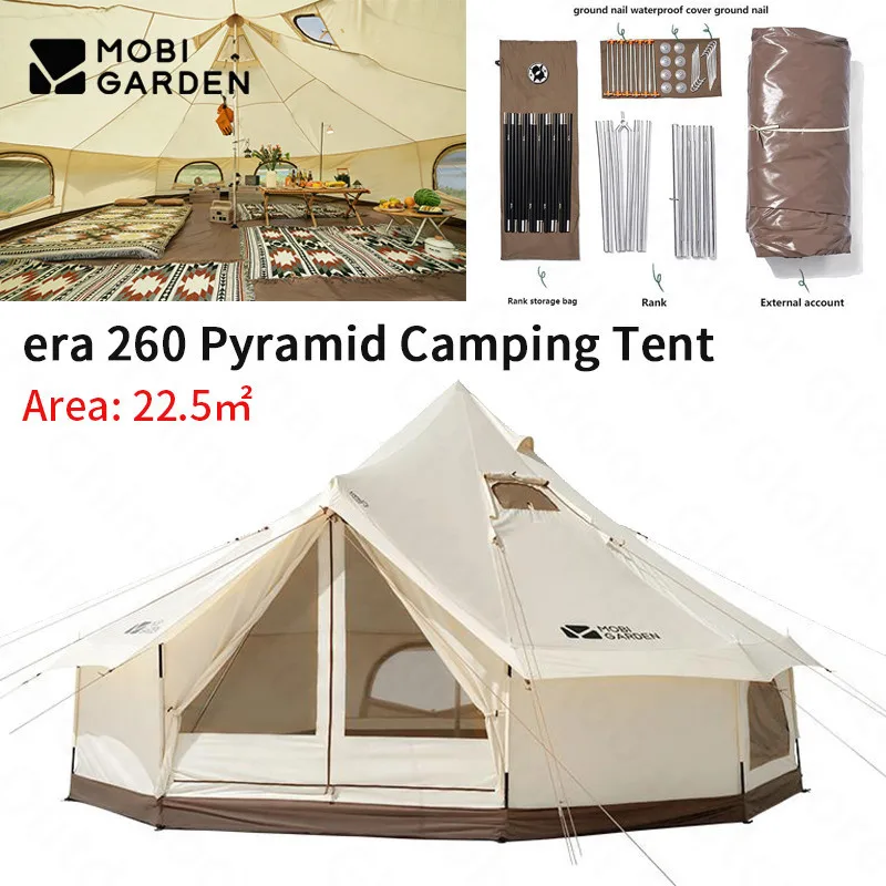 MOBI GARDEN Era 260 Pyramid Luxury Big Space Tent Outdoor 6-8 Person Thickened Cotton Tent Family Camping Garden Yurt Type Tent