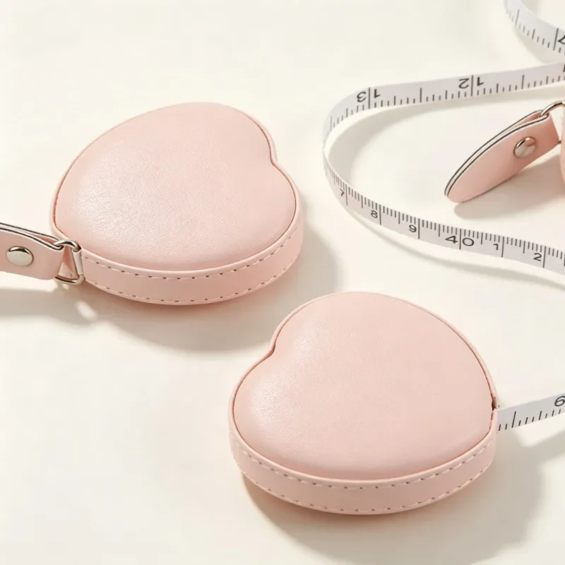 Pink PU Leather Tape Measure, Mini Daily Portable Heart-shaped Ruler, Three Circumference Soft Ruler, Gift Small Tape Measure