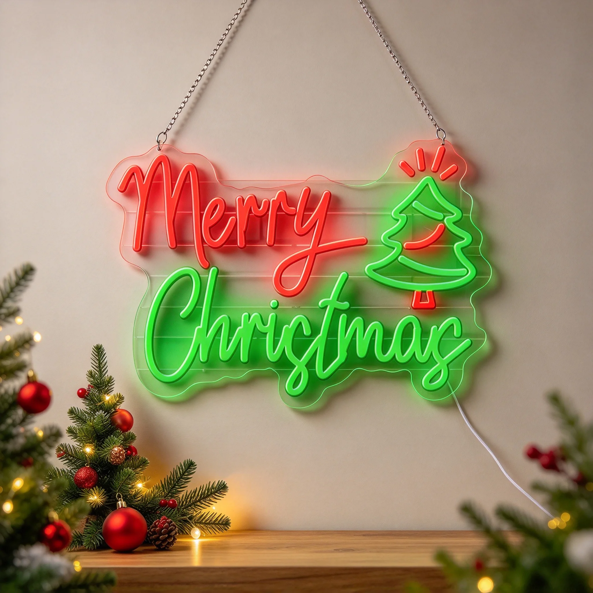 1 Merry Christmas Christmas Tree Wall Decoration Light LED Acrylic Luminous Light Board Switch Button Wall Decoration