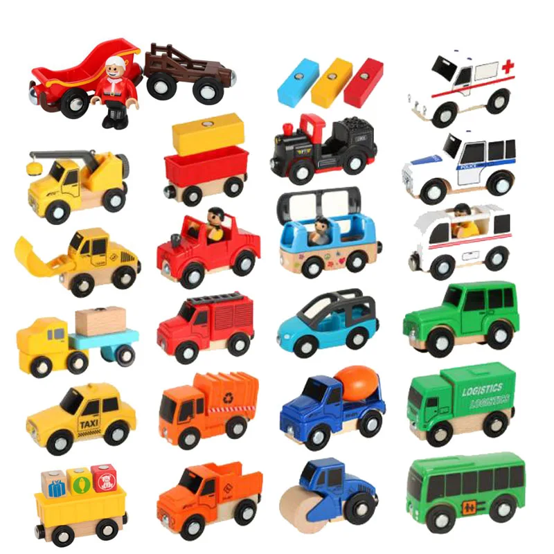 Wooden Magnetic Train Car Locomotive Toy Wood Railway Car Accessories Toys for Kids Gifts Fit Wood Biro Thomas Tracks