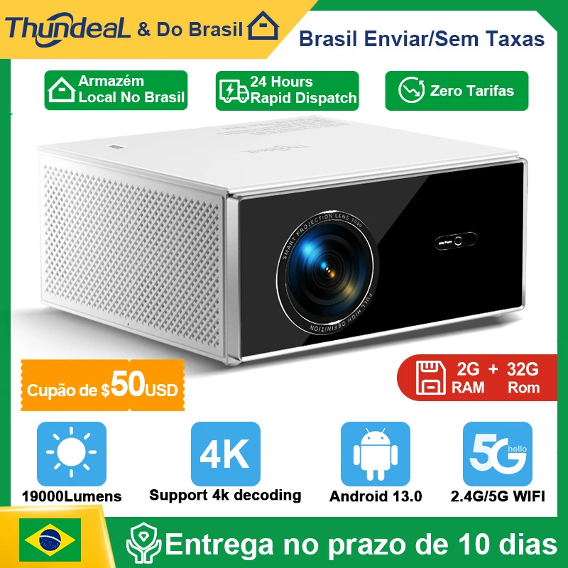ThundeaL-Projetor de feixe de Home Theater TDA7 para reunião ao ar livre, Full HD 1080P, 2G 32G, Android 13, WiFi 6, 2K, 4K, 1080P,projetor 4k portátil projetor home theater