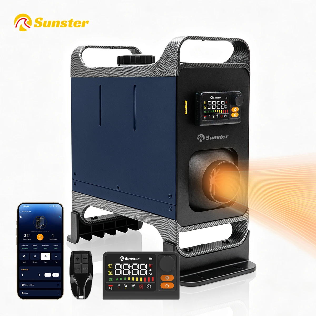 TR B2 Sunster 8KW Diesel Air Heater All-in-One 12V/24V 110-240V Dual Power Portable with Handle Fast Heat No Cold Air 35dB Silent Parking Heater APP LCD for Camping RV