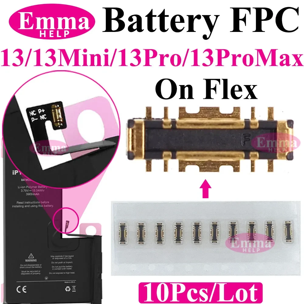 EmmaHelp 10pcs FPC on Battery Flex Cable For iPhone 11 12 13 14 15 Pro Max X XR 8 Plus Connector Clip Plug