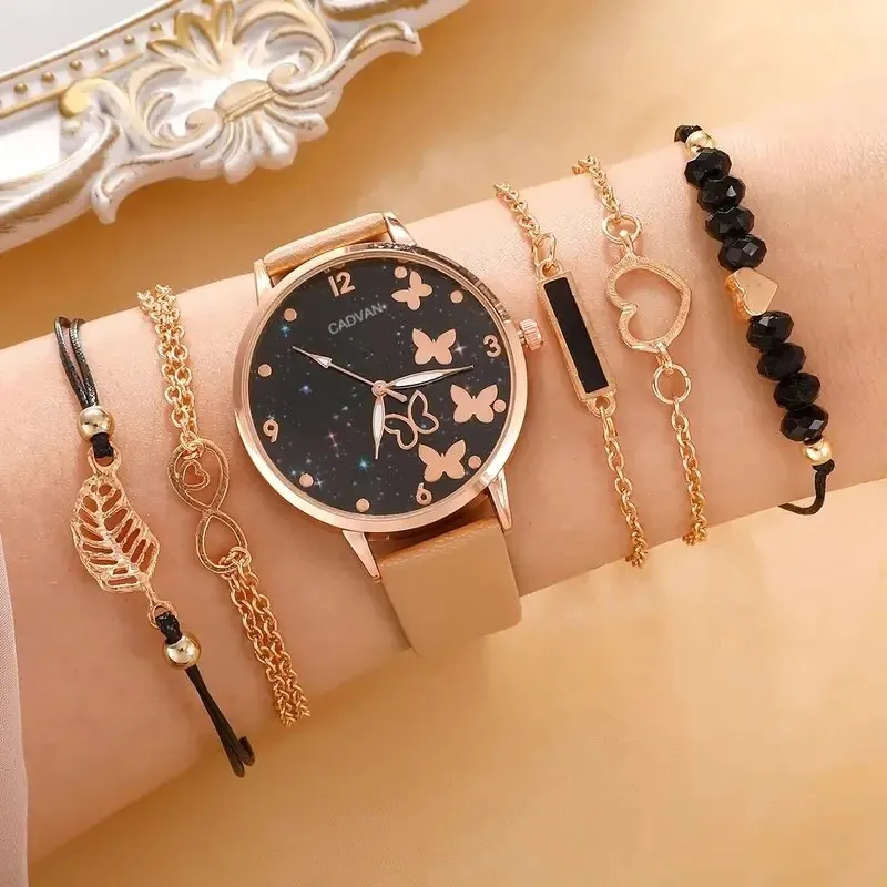 Women Fashion Casual Leather Belt Watches Ladies Starry Sky Butterfly Dial Quartz Wristwatches Dress Clock Reloj Mujer