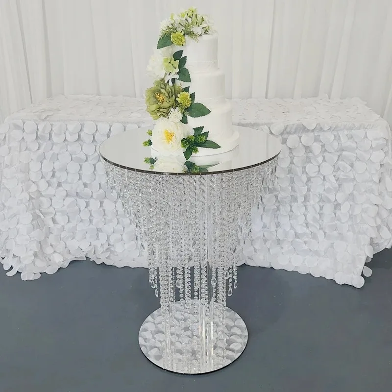 

Elegance Luxury Wedding Acrylic Dessert Table Mirror Crystal Cake Stand Cupcake Food Floral Candy Bar Table Centerpiece