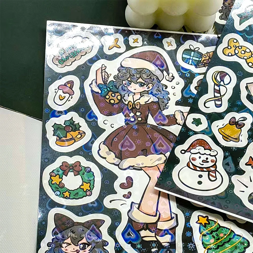 2Sheets Funny Christmas Girl Stickers DIY Cartoon Character Decals For Refrigerator Laptop Luggage Scrapbook Phone Case Stickers