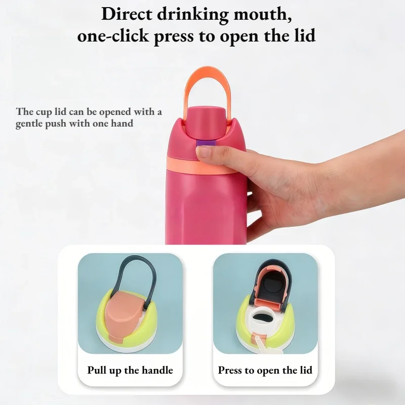 24oz (710ml) Vacuum Insulated Sports Water Bottle 304 Stainless Steel, Leak-Proof One-Touch Open Lid Dual-Use Design with Handle
