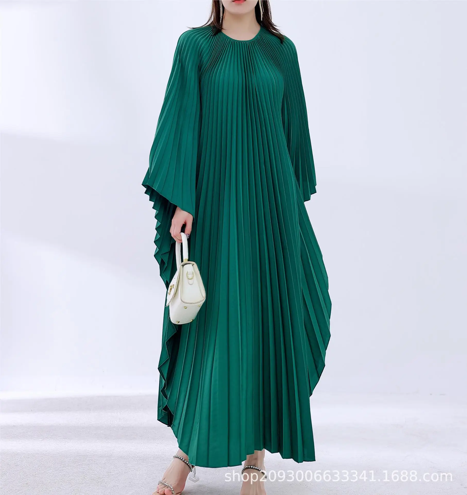 Miyake Loose Bat Sleeves Long One-piece Cross-border Hot-selling Pleated Skirt Irregular Loose Long Women's Summer 2024