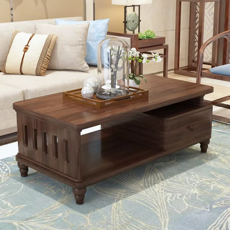Solid Wood Luxury Coffee Table Rustic Vintage Storage Nordic Coffee Table Center Modern Minimalist Mesa Centro Furniture Home