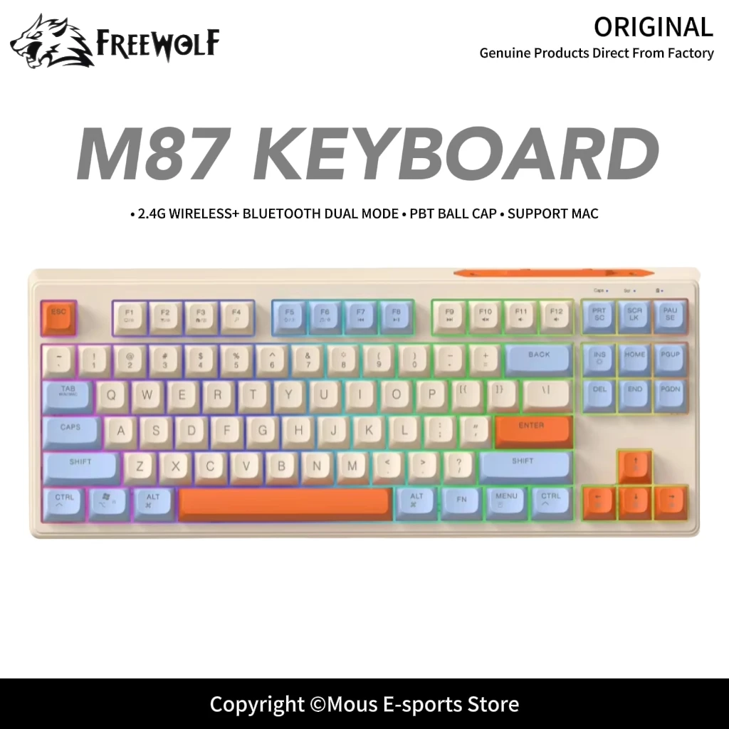 M87 FREEWOLF Wireless Bluetooth Keyboard 2.4G Dual Mode Multi-Device Connection Long Battery Life PBT Keycaps Support Windows