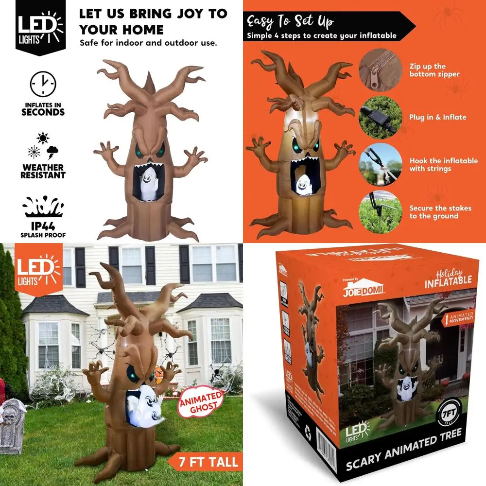 

7-Foot Animated Halloween Tree with LED Lights and Ghost Inflatable Outdoor Decoration
