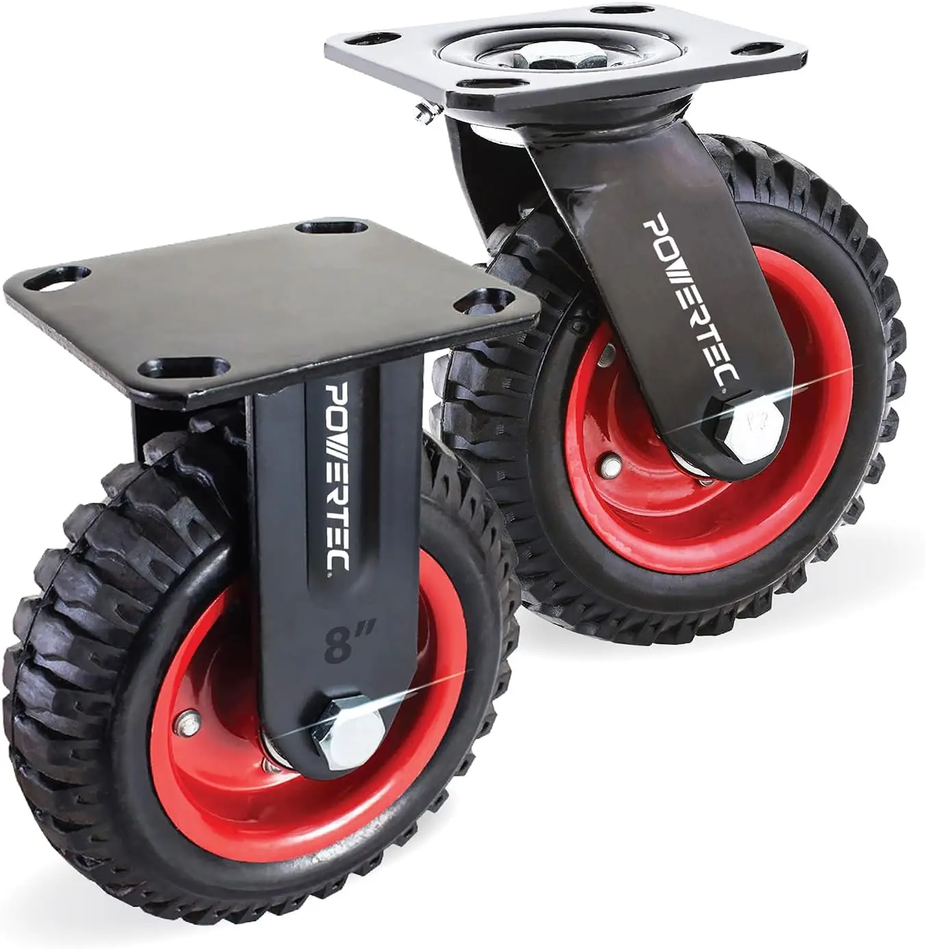 

Набор 8-дюймовых колес для тяжелых условий эксплуатации (1 поворот и 1 фиксированный) с резиновой протектором для верстака, тележки, тележки — грузоподъемность 518 фунтов