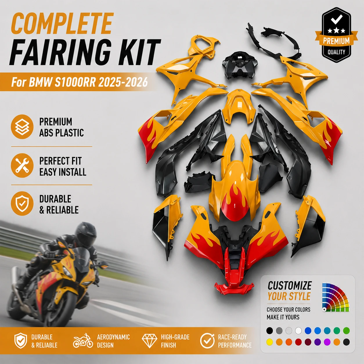 Custom Motorcycle Fairings for BMW S1000RR 25 26 Aftermarket Replacement Shells High Precision ABS Injection Fairing Components