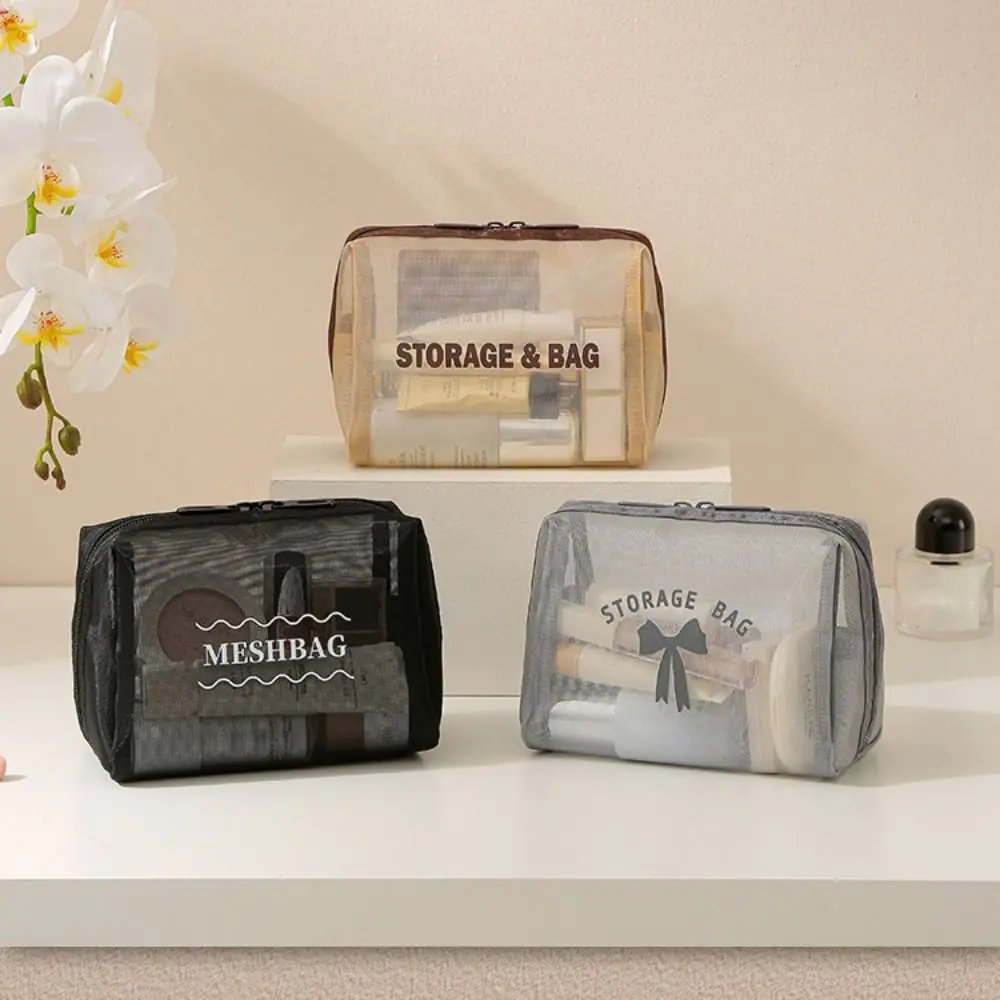 

Portable Mesh Cosmetic Bag Large Capacity Zipper Travel Storage Bag Translucent Lightweight Toiletry Bag