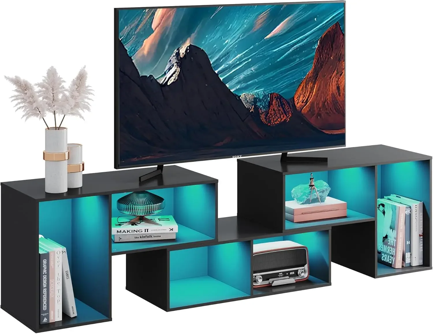 WLIVE TV Stand, Deformable TV Stand with LED Strip, Modern Entertainment Center, Gaming Media 3 Pieces Console Cabinet for Livin