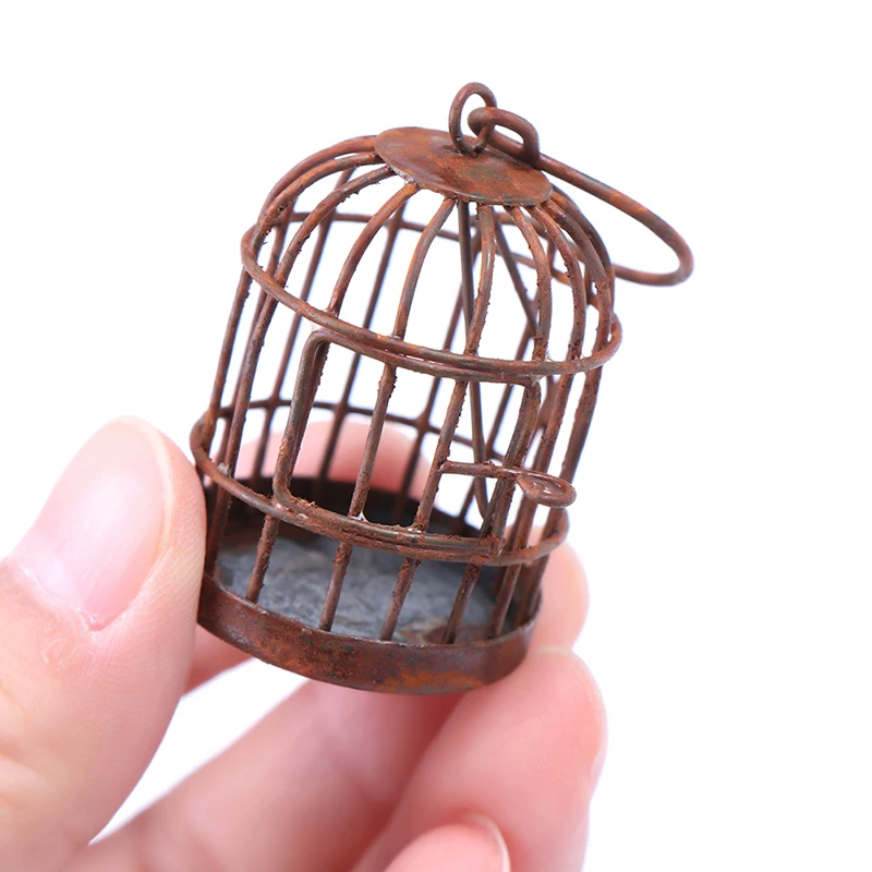 1Pc Dollhouse Miniature Metal Bird Cage Model 1:12 Mini Birdcage Ornament Doll House Decor Accessories