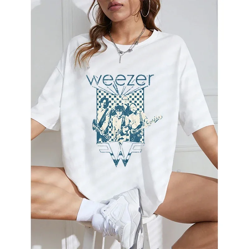 Weezer Tshirt Vintage Harajuku Tshirt Women Short Sleeve Casual Fashion O-neck Tops Trend Streetwear Tee Tops