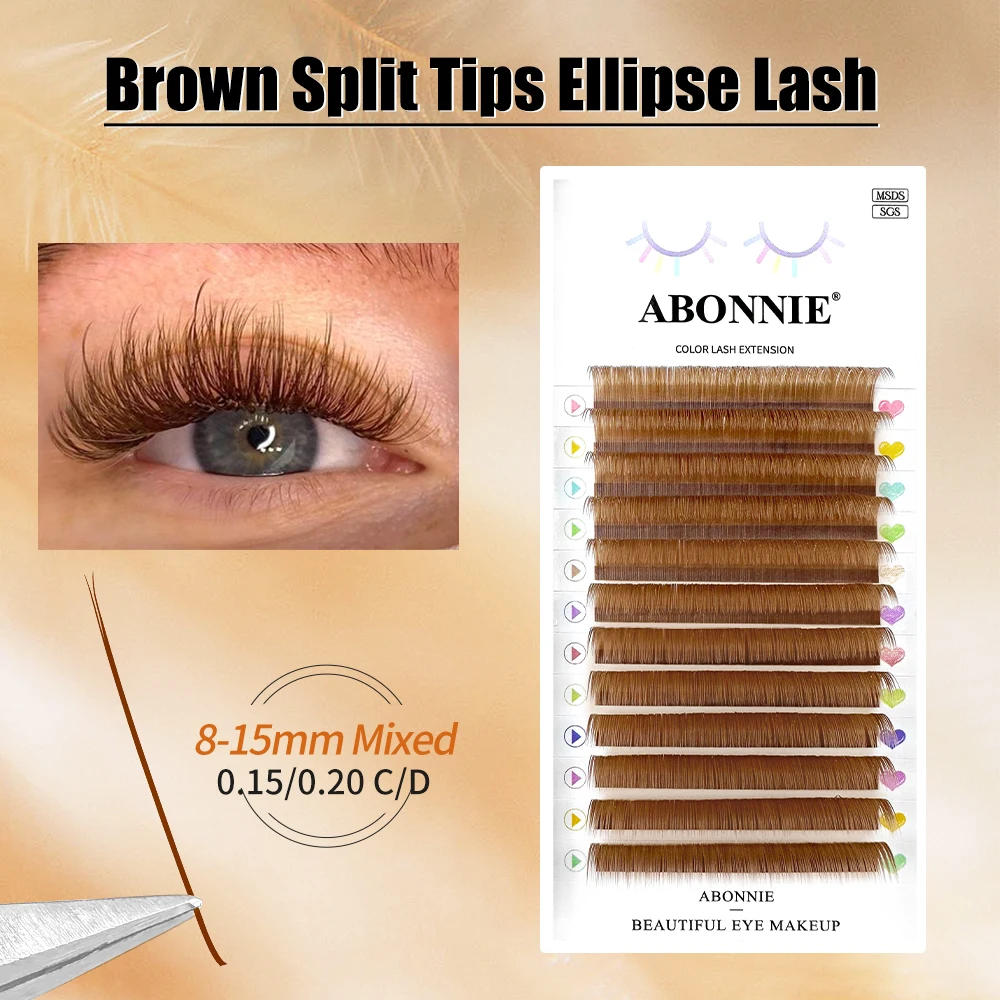 ABONNE Brown Flat Individual Lash Extension 0.15 0.20 Split Tips Super Soft Eyelash Ellipse Flat Classic False Eyelash Supplies