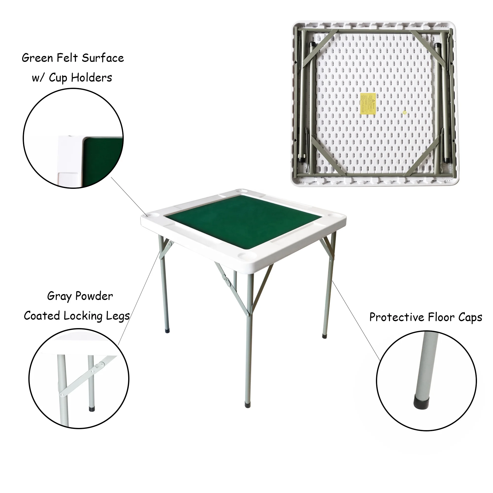 EASTOMMY ET-104036 Player Folding Card Game Table Square Mahjong Table Foldable with Green Playing Surface with Cup Holder
