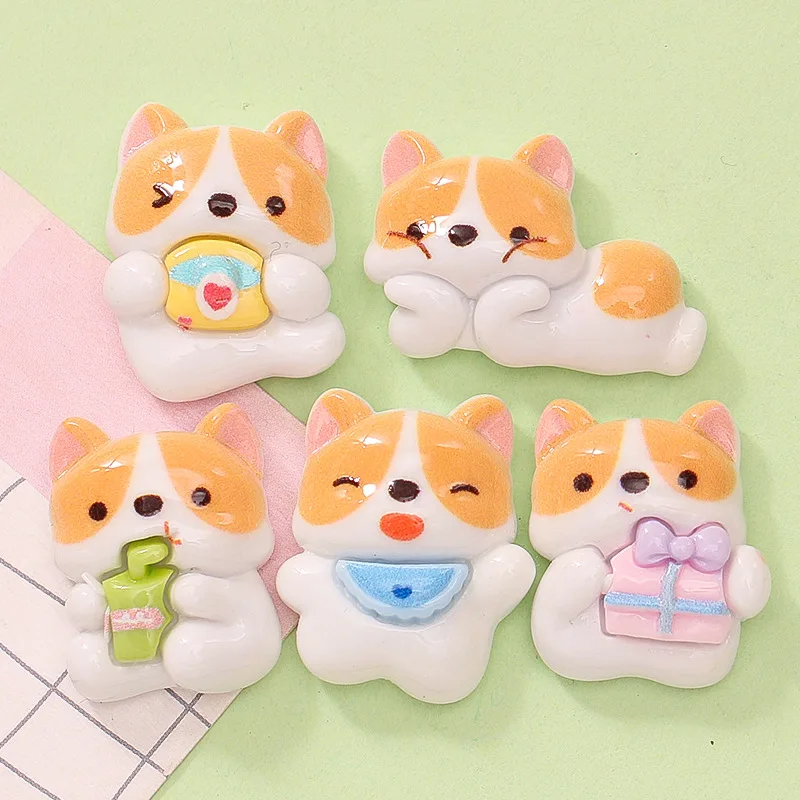 Kawaii Corgi Cartoon Resin Flatback Cabochon 20pcs Cute Puppy Diy Crafts Materials kid Handmade Jewelry Charms Accessories