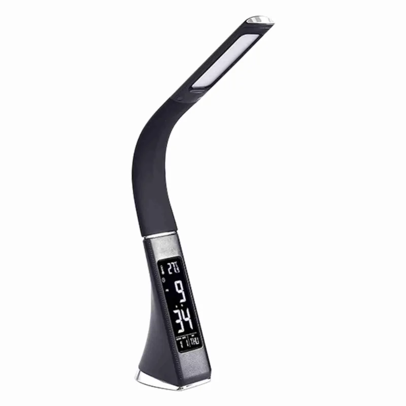 Eye Caring Reading Lamp 3 Gears Adjustable Brightness Calendar Clock Temperature Function USB Reading Light Black