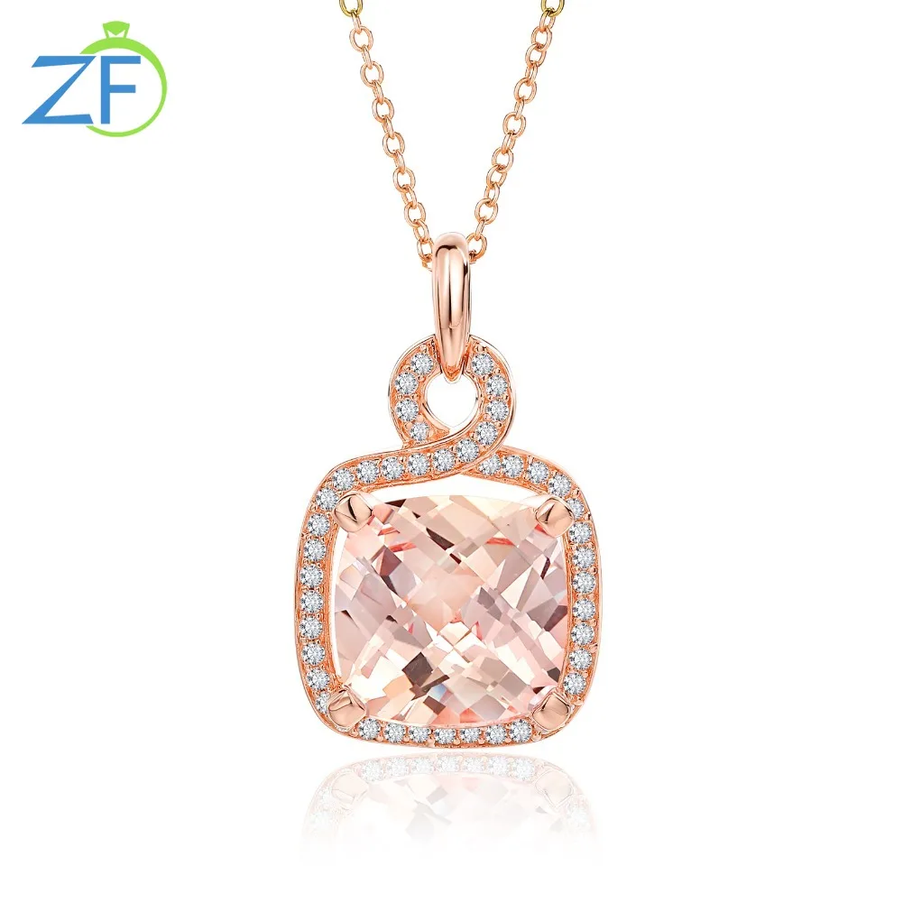 

GZ ZONGFA 925 Sterling Silver Morganite Necklace for Women 10ct Lab Created Gemstone Rose Gold Plated Necklace Fine Jewelry