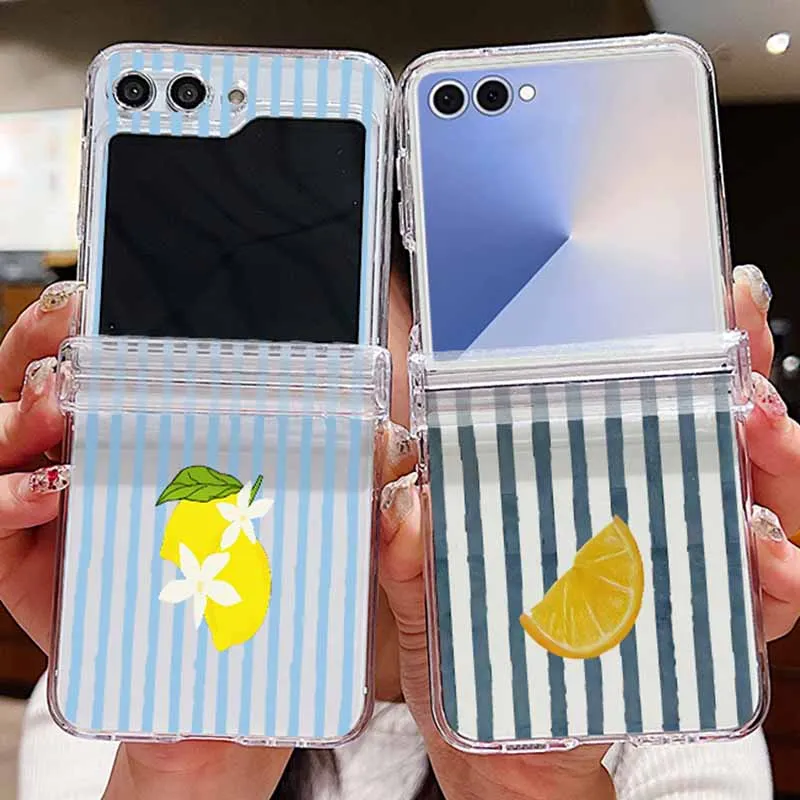 Gestreifte Zitronenmuster-Handyhülle für Samsung Galaxy Z Flip 8 7 6 5 4 3 5G Transparente Faltbare Abdeckung für Samsung Z Flip7 FE Flip6 Flip8