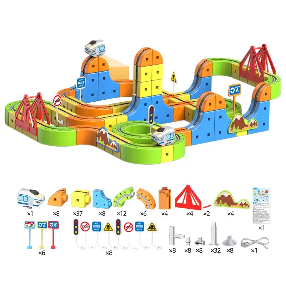 

Electric Magnetic Track Set with Anti-Gravity Vehicles - 100+ Pieces STEM Building Toys, Creative DIY Railway for Kids Gift Toy