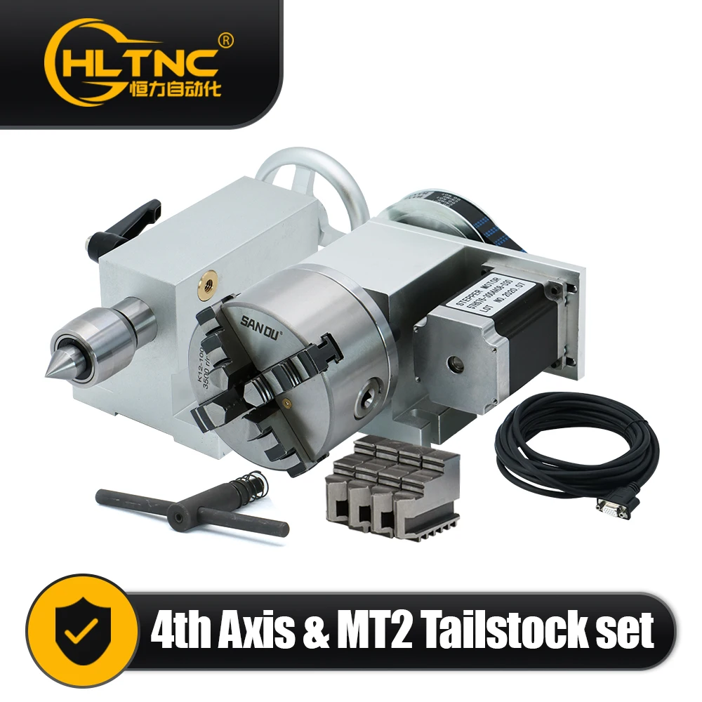 

4th Axis A axis & MT2 Tailstock & Nema23 Stepper Motor 100mm Chuck K12-100 4 Jaws Motor Torque 1.8N.m 257ozin For CNC Part