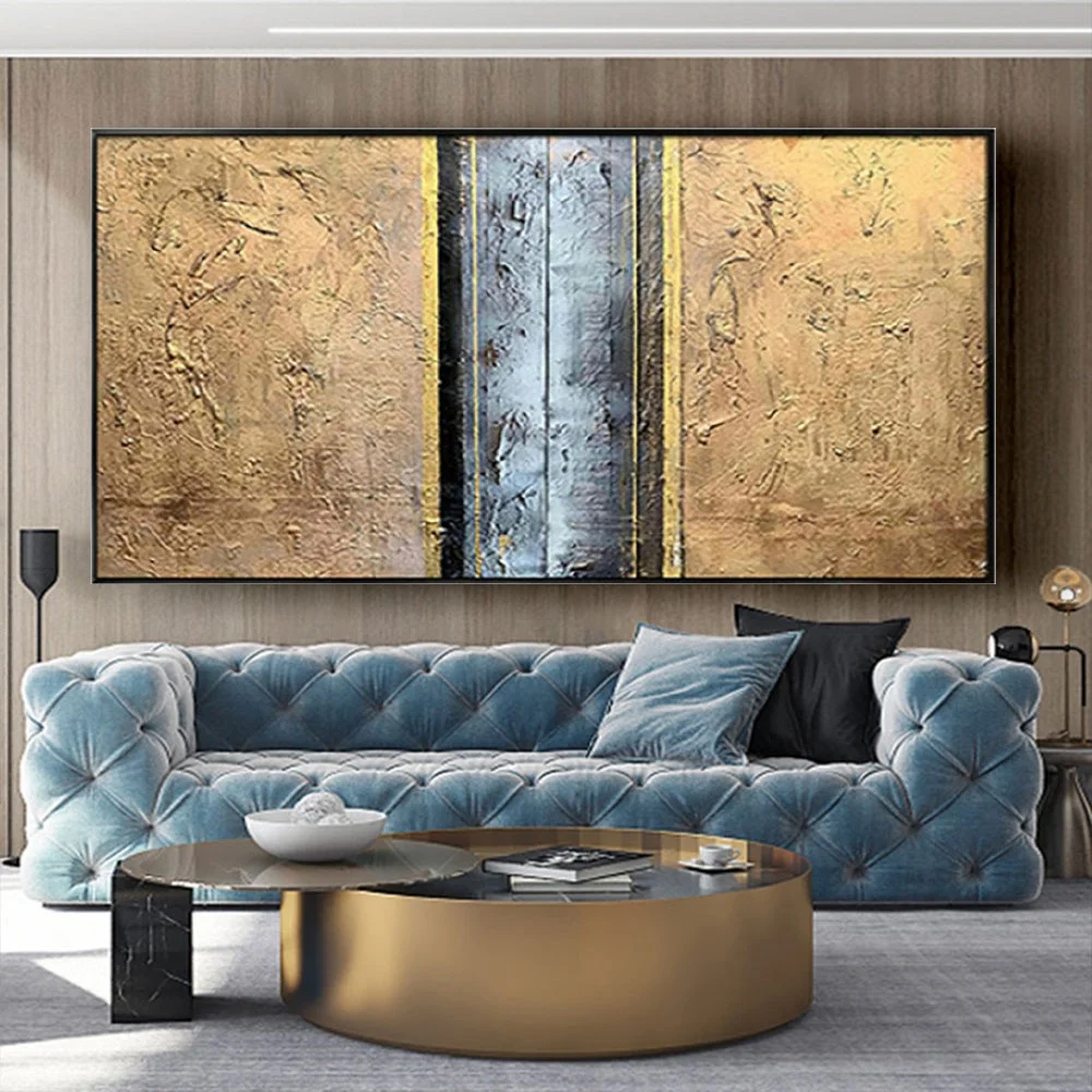 

100% Handmade Gold Foil Thick Abstract Oil Painting On Canvas High Quality Modern Salon Painting Living Room Decor Wall Art Gift